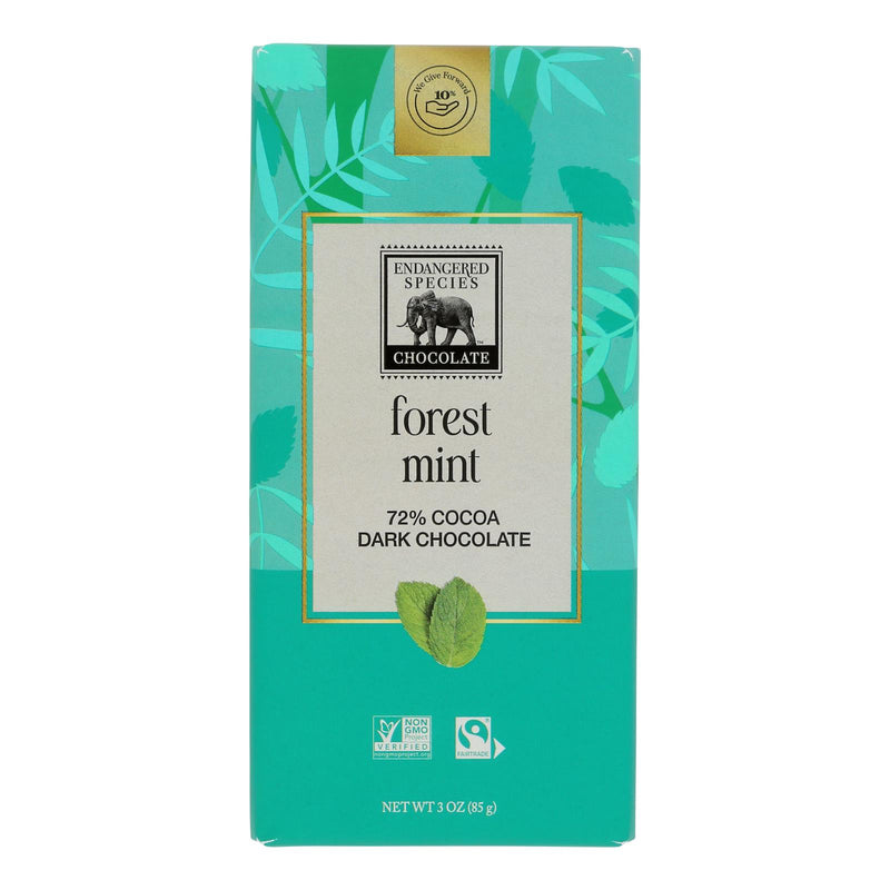 Endangered Species Natural Chocolate Bar - Dark Chocolate with 72% Cocoa - Forest Mint - 3 Oz. Bars - Case of 12 - 12 Bars per Pack - Cozy Farm 