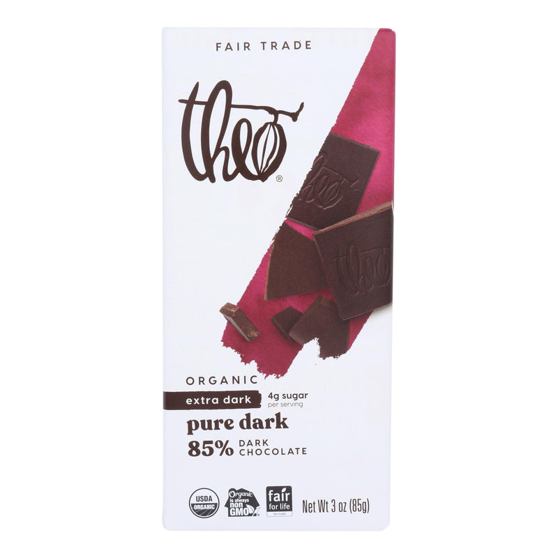 Theo Chocolate Organic Classic Dark Chocolate Bar - 85% Cacao - Pure - 3 Oz - Case of 12 Bars - Cozy Farm 