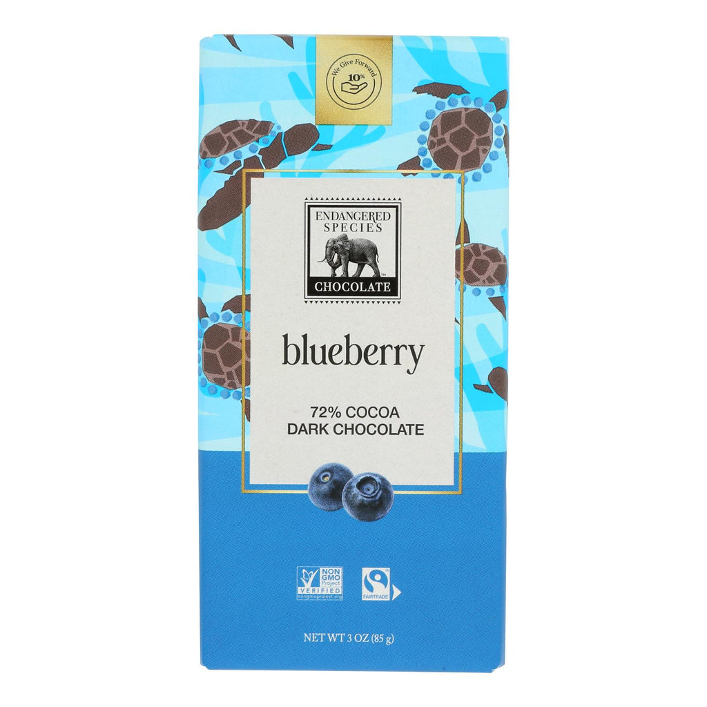 Endangered Species Natural Chocolate Bars - Dark Chocolate 72% Cocoa - Blueberries - 3 Oz Bars - 12 Pack Case - Cozy Farm 