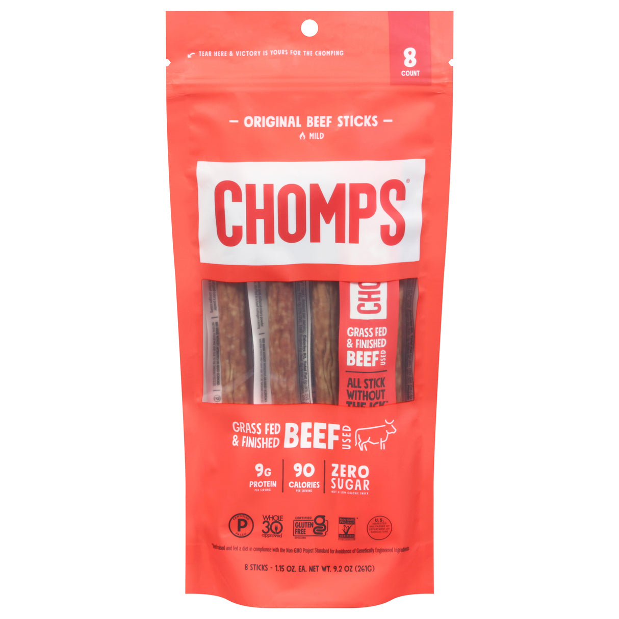 Chomps - Original Beef Sticks - Case of 8 - 8/1.15 Ounces Per Stick - Cozy Farm 