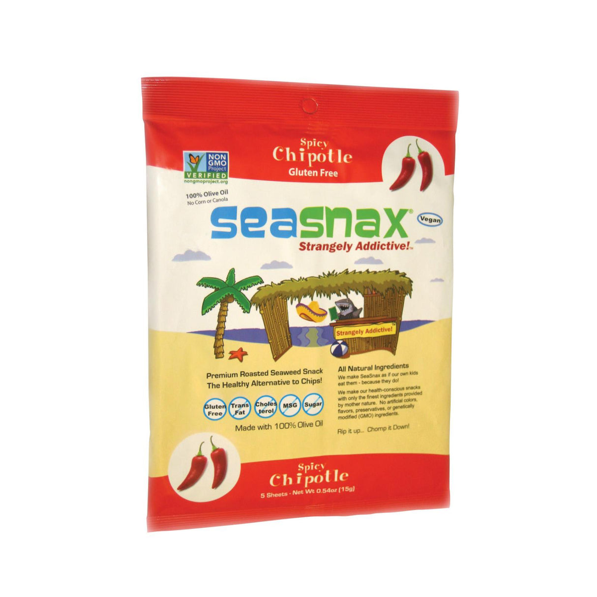 Seasnax Premium Roasted Organic Chipotle Seaweed Snack - 16 Pack - 0.54 Oz. - Cozy Farm 