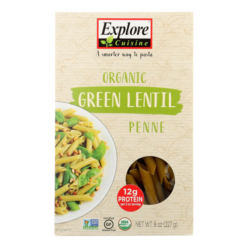 Explore Cuisine Organic Green Lentil Penne - Lentil Pasta - 8 oz, Case of 6 - Cozy Farm 