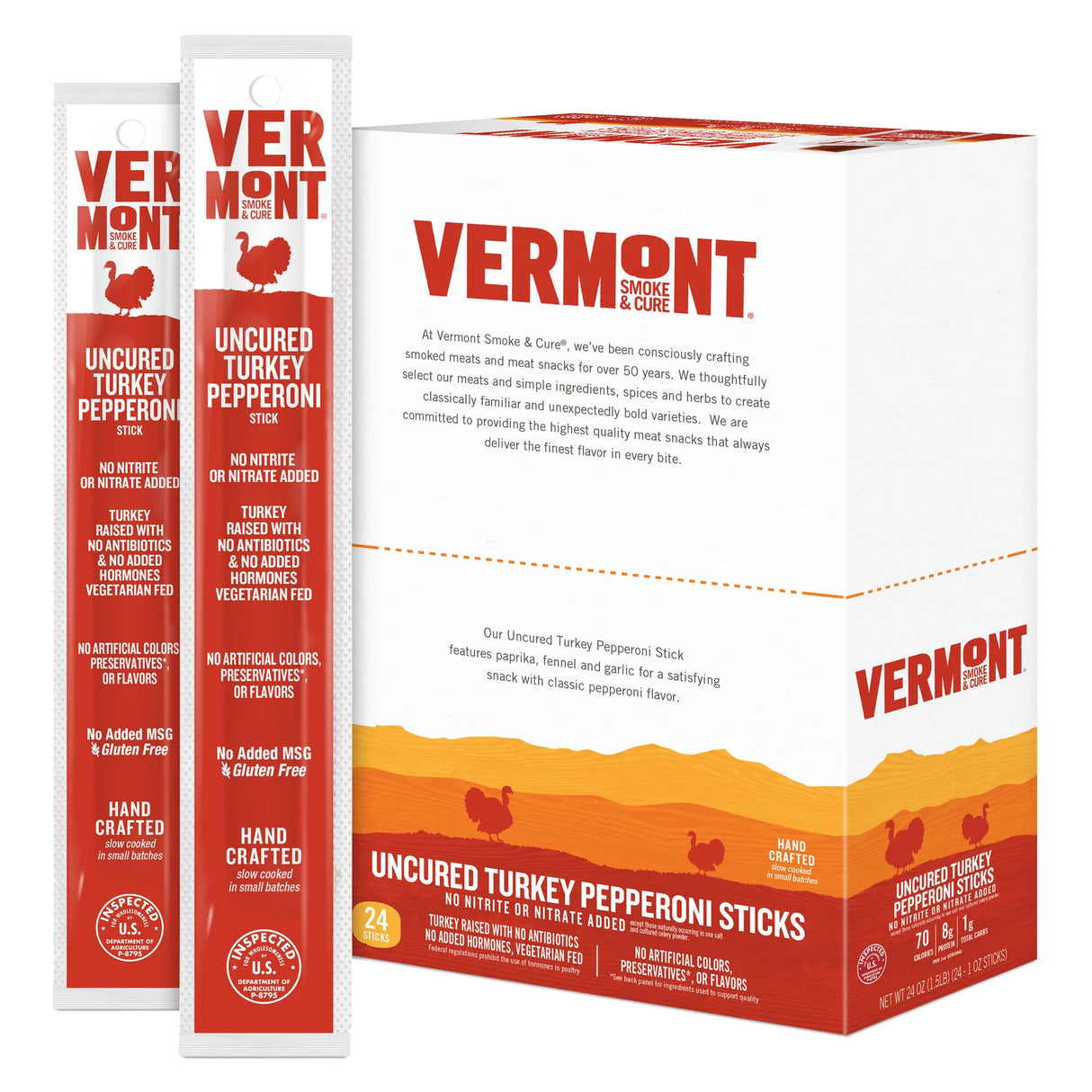 Vermont Uncured Turkey Pepperoni packaging on a white background