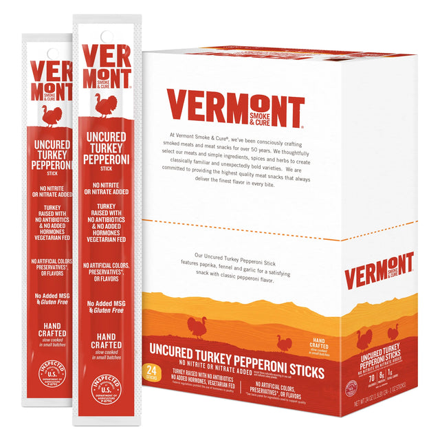 Vermont Uncured Turkey Pepperoni packaging on a white background