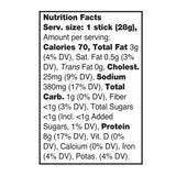 Nutrition facts label for a product with detailed calorie and ingredient information.