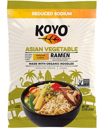 Koyo Asian Vegetable Ramen Noodle Soup (Reduced Sodium) - 2.1 Oz (Pack of 12)