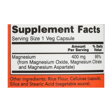 Now Foods Magnesium 400mg - 180 Capsules - Cozy Farm 