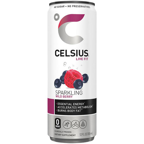CELSIUS Sparkling Wild Berry Drink - Pack of 6 - 4/12 Fl Oz Cans - Cozy Farm 