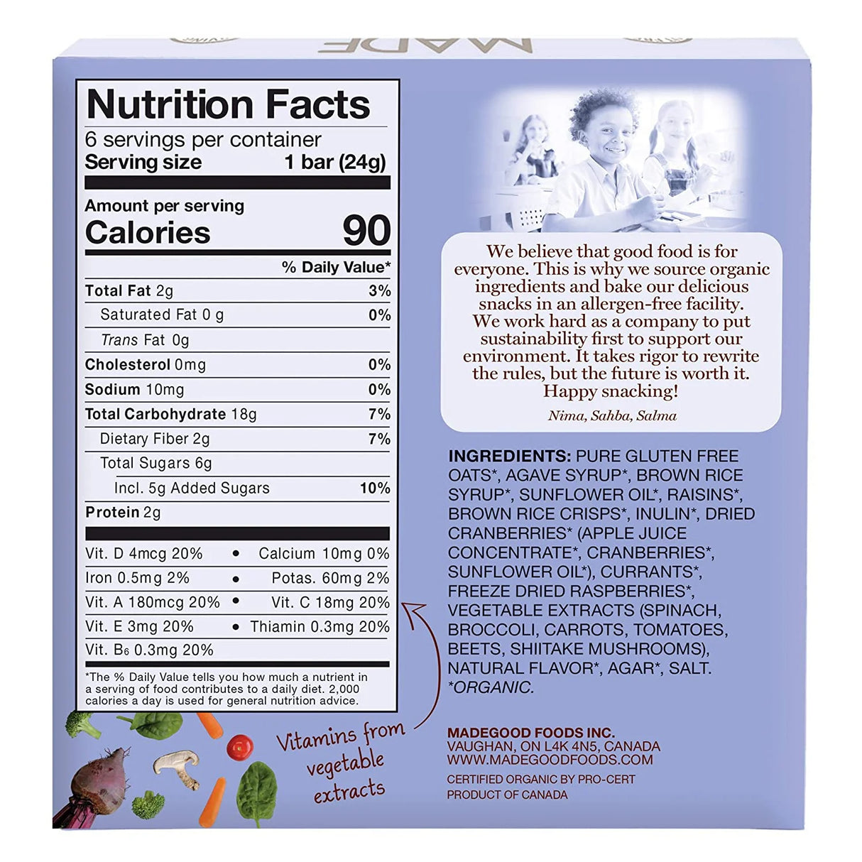 Nutrition facts label and ingredients list on a product packaging with a blue background.