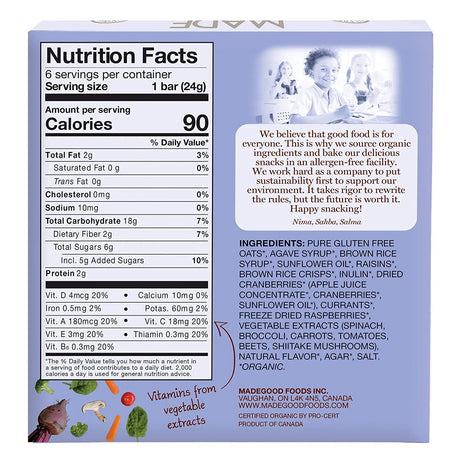 Nutrition facts label and ingredients list on a product packaging with a blue background.