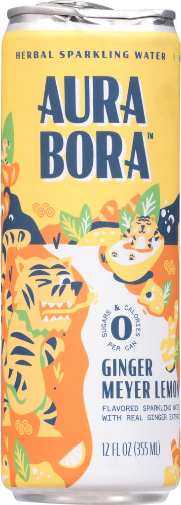 Aura Bora Sparkling Water Ginger Mey Lemon, 12-12 fl. oz. - Case of 12 - Cozy Farm 