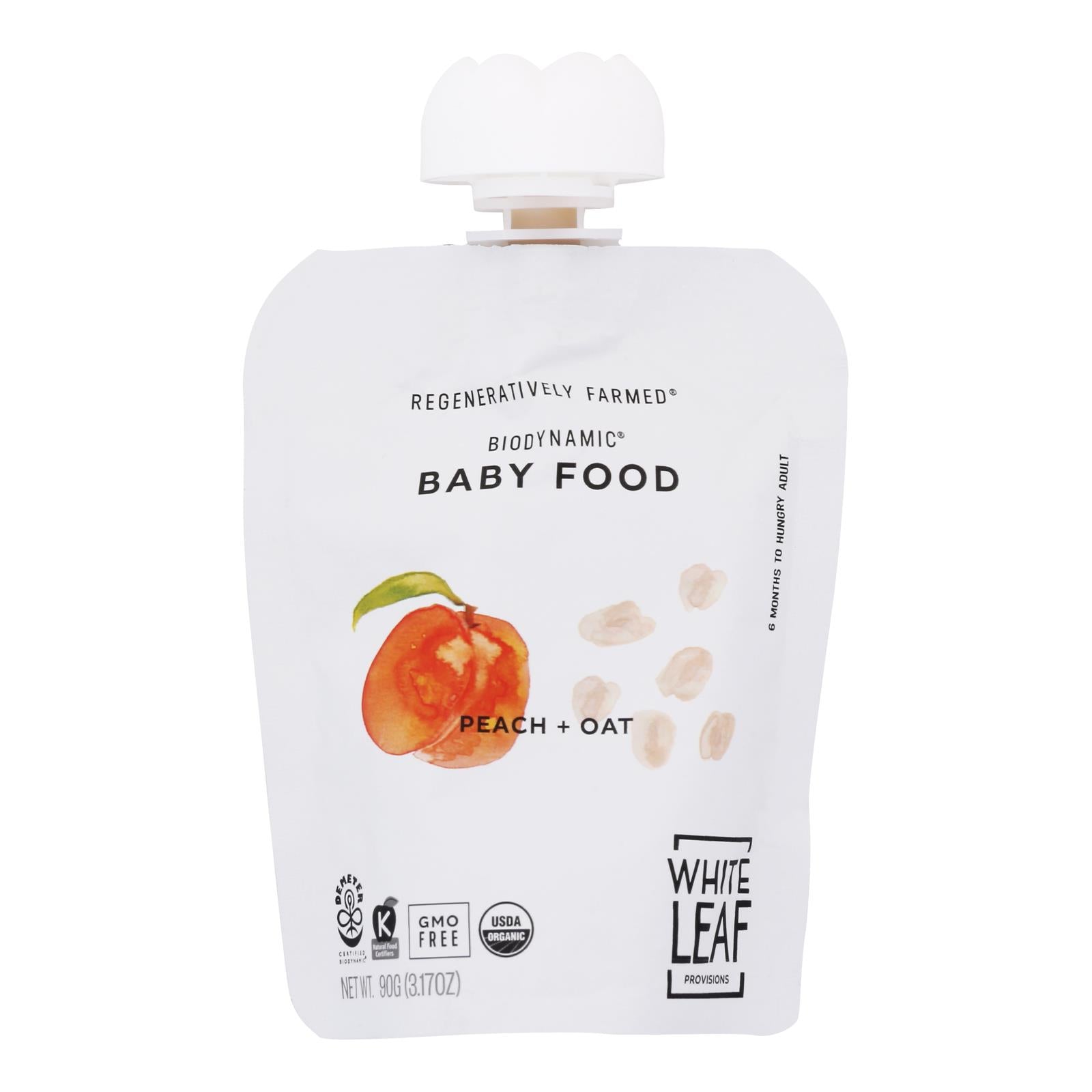 White Leaf Provisions Biodynamic Organic Baby Food Peach Oat 6 90g Pouches