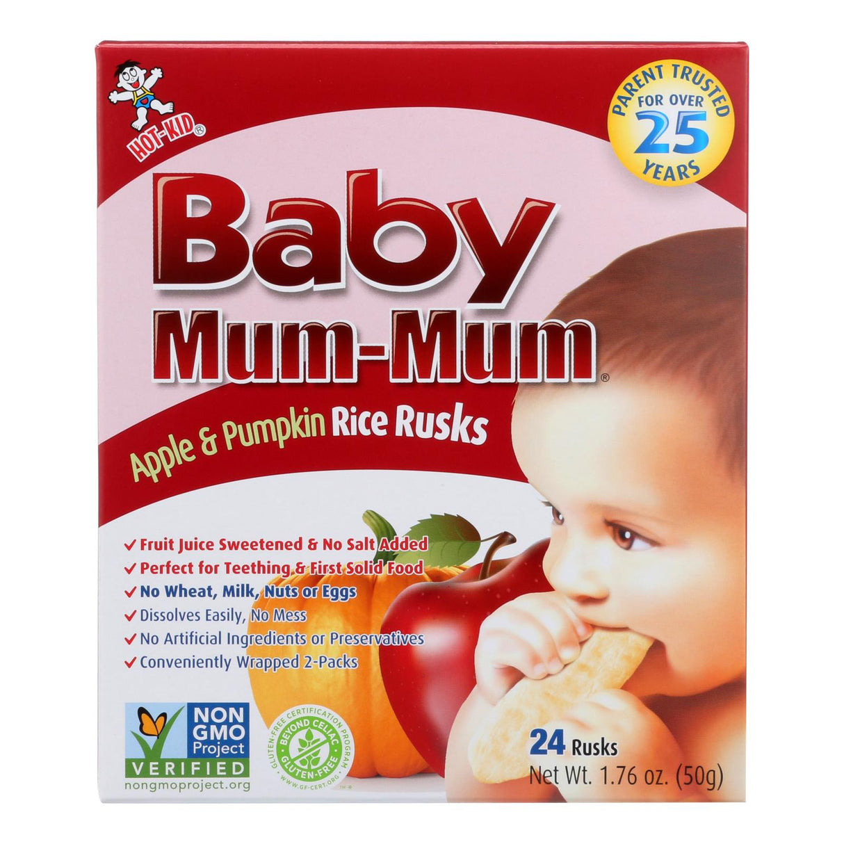 Baby Mum Mum Baby Teething Rice Rusk Apple And Pumpkin Flavored Rice Snack  - Case Of 6 - 1.76 Oz - Cozy Farm 