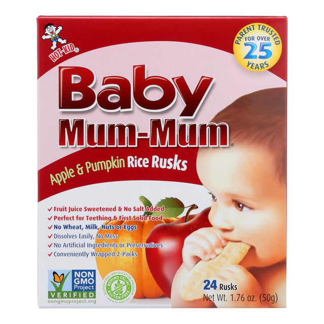 Baby Mum Mum Baby Teething Rice Rusk Apple And Pumpkin Flavored Rice Snack  - Case Of 6 - 1.76 Oz - Cozy Farm 