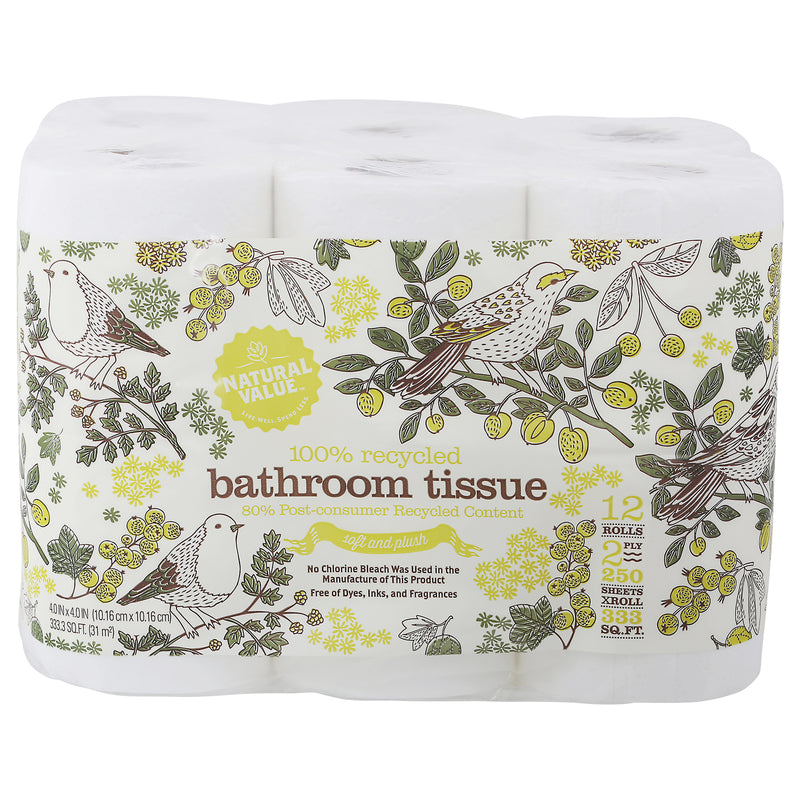 Natural Value Bath Tissue, 250 Sheets - 8 Case, 12 Pack - Cozy Farm 