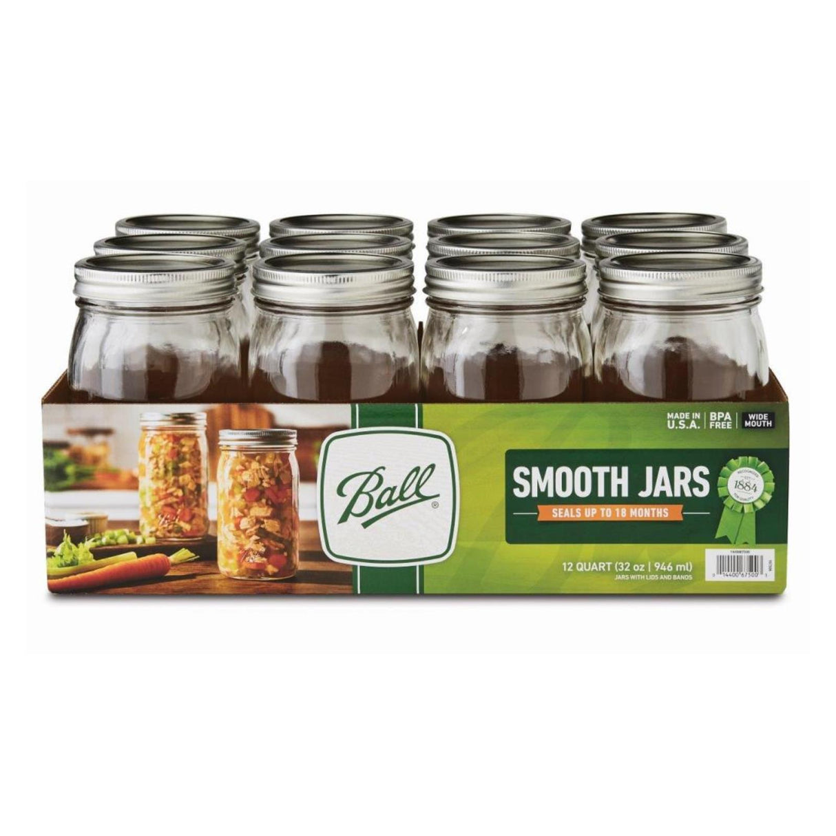 Ball Canning Jars - 32 Oz Wide Mouth - Smooth Sided - 12 Count (Case of 1) - Cozy Farm 