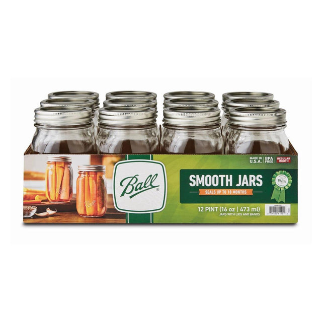 Ball Canning - Jars Smooth Sided Regular Mouth 16 Oz - Case Of 1 - 12 Count - Cozy Farm 