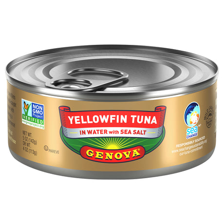 Genova Yellowfin Tuna In Water With Sea Salt - 5 Oz Cans (Case of 12) - Cozy Farm 