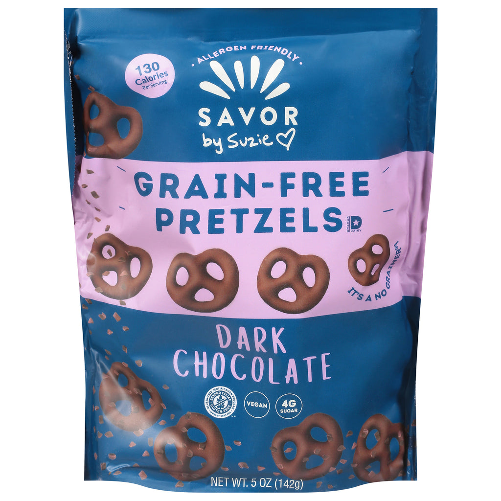 Savor Street - Pretzels Mini Gluten Free Dark Chocolate - Case Of 12-5 Oz - Cozy Farm 