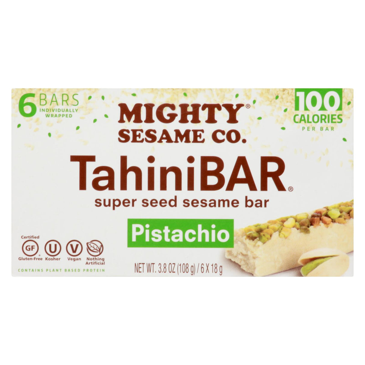 Mighty Sesame Tahini Bar - Pistachio - 3.8 oz, Pack of 8 - Cozy Farm 