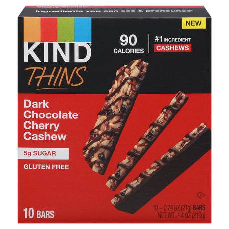 Kind - Thins Dark Chocolate Cherry Cashew Bars, Case of 6 (10/.74 oz) - Cozy Farm 