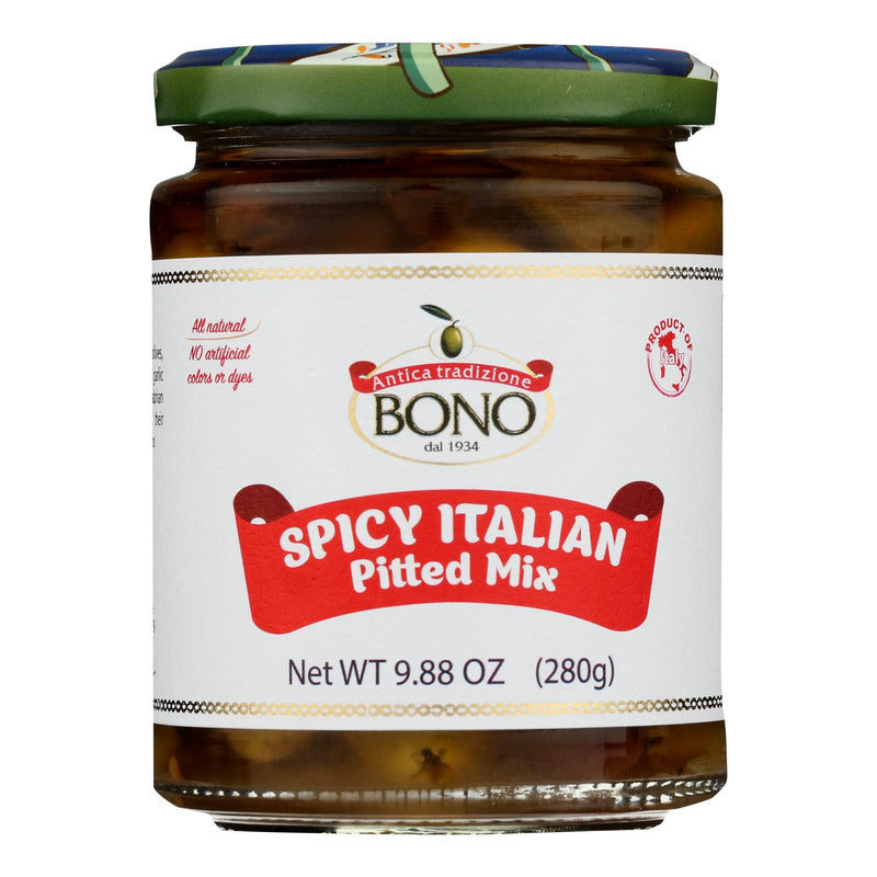 Bono Olive Mix, Spicy Italian Pitted, 9.88 oz - Case of 6 - Cozy Farm 