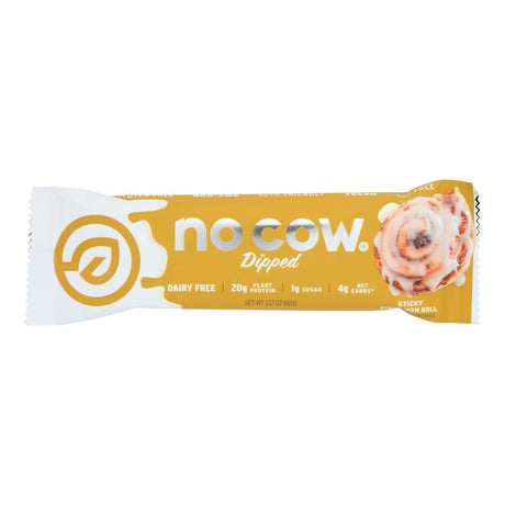 No Cow Bar - Sticky Cinnroll Dipped Protein Bar - Case of 12 - 2.12 Ounce - Cozy Farm 