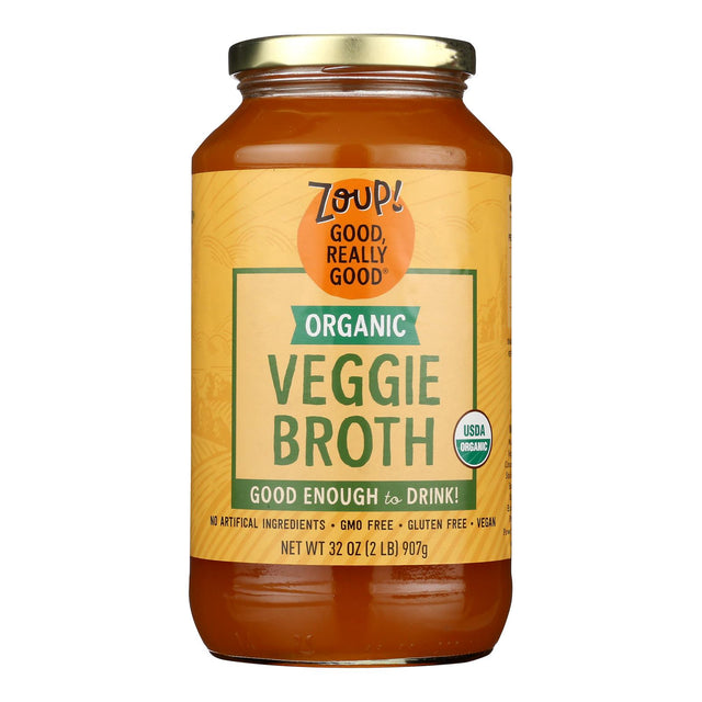 Zoup! Veggie Broth - Rich & Savory Umami Flavor - 32 Fl Oz - Case of 6 - Cozy Farm 