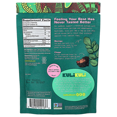 Back of a Kulikuli supplement package with text and branding.