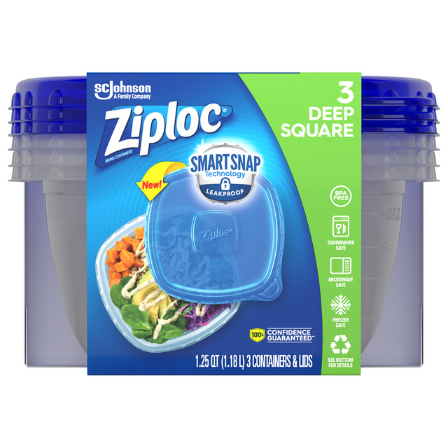 Ziploc Medium Square Containers: 1.25 Qt, 3 ct (Case of 6). Leakproof food storage containers keep food fresh. Shop Ziploc now!