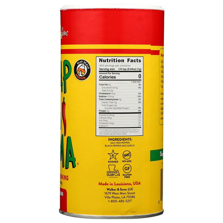 Can of Slap Ya Mama with nutrition facts label on a white background