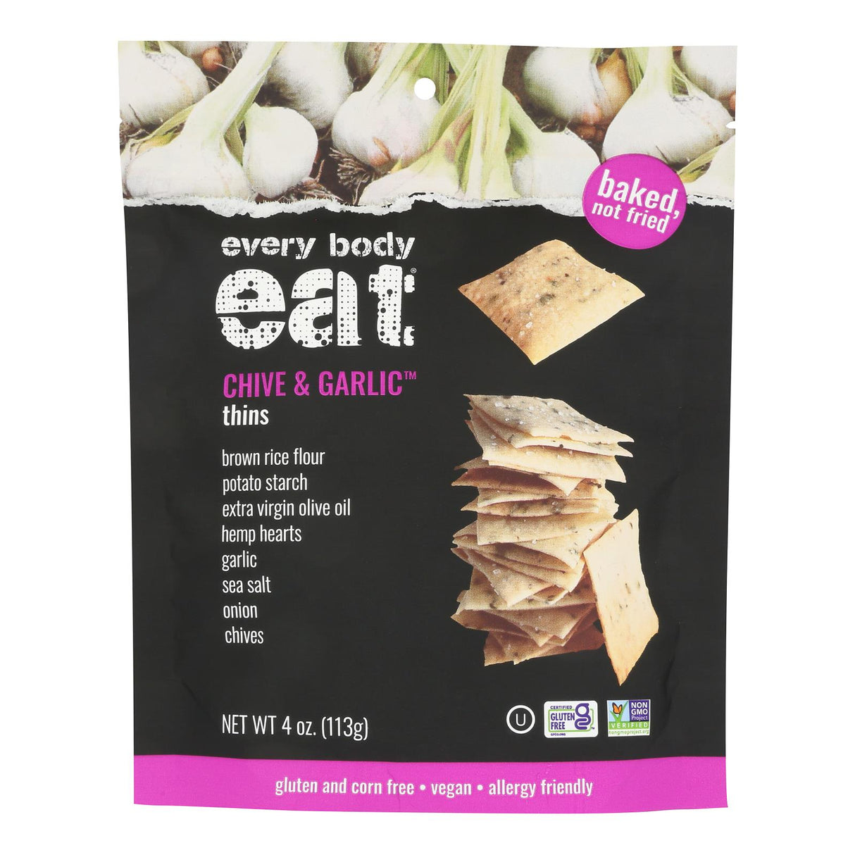 Everybody Eat Snack Thins – Chive & Garlic, Gluten-Free & Vegan, 6-Pack (4 oz Each)
