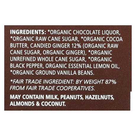 Equal Exchange Organic Dark Chocolate - Lemon, Ginger, Black Pepper - 2.8 Oz., Case of 12 - Cozy Farm 