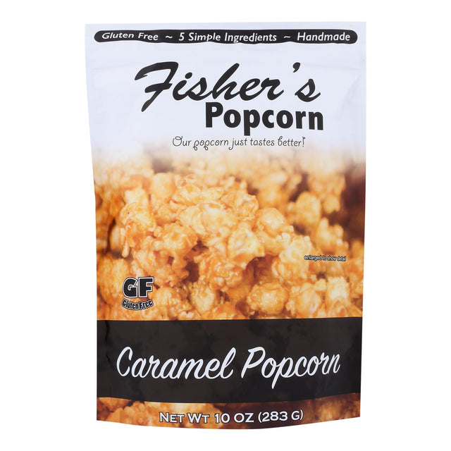 Fisher's Popcorn Caramel Popcorn: Case of 6 gluten-free, handmade 10 oz treats. A delicious caramel popcorn snack!