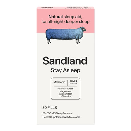 Sandland Stay Asleep Melatonin, 30 Count Tablets with 1mg Melatonin Each - Cozy Farm 