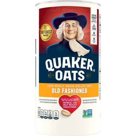 Quaker Oats packaging with a historical figure on a white background