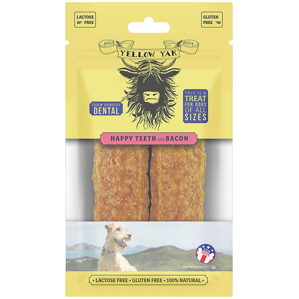 Yellow Yak Hapy Hapy Teeth Bacon Dent Chew: Long-Lasting, Clean Teeth for Dogs (Pack of 5, 4oz) - Cozy Farm 