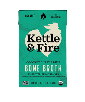 Kettle & Fire Coconut Curry & Lime Bone Broth packaging on a white background