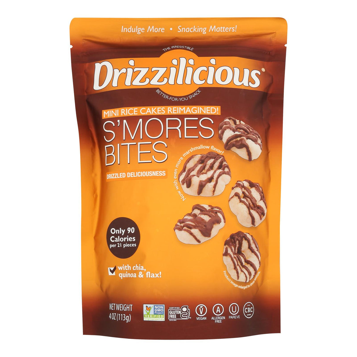 Drizzilicious Rice Crisps Mini S'mores - 4 oz - Pack of 12 - Gluten-Free Snack
