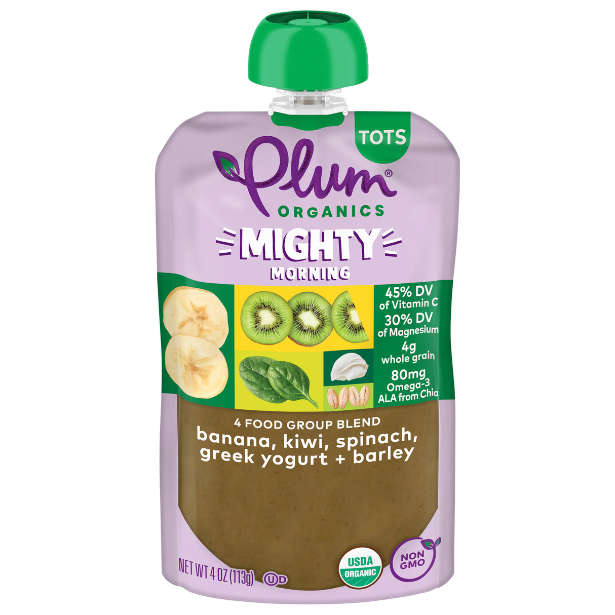 Plum Organics Spinach Kiwi Yogurt Baby Food, 12 Pouches | Stage 2, 4oz