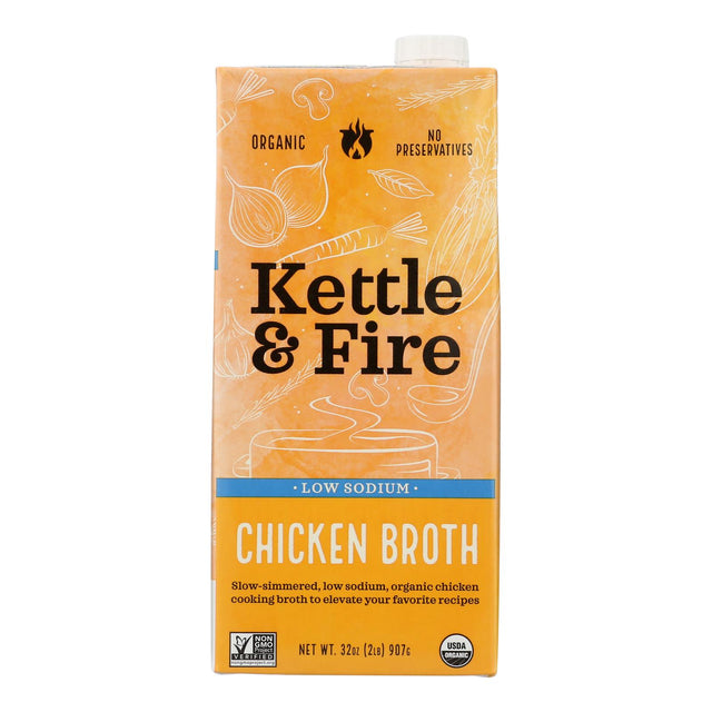 Kettle & Fire Low Sodium Chicken Broth - 8 x 32 oz Cartons