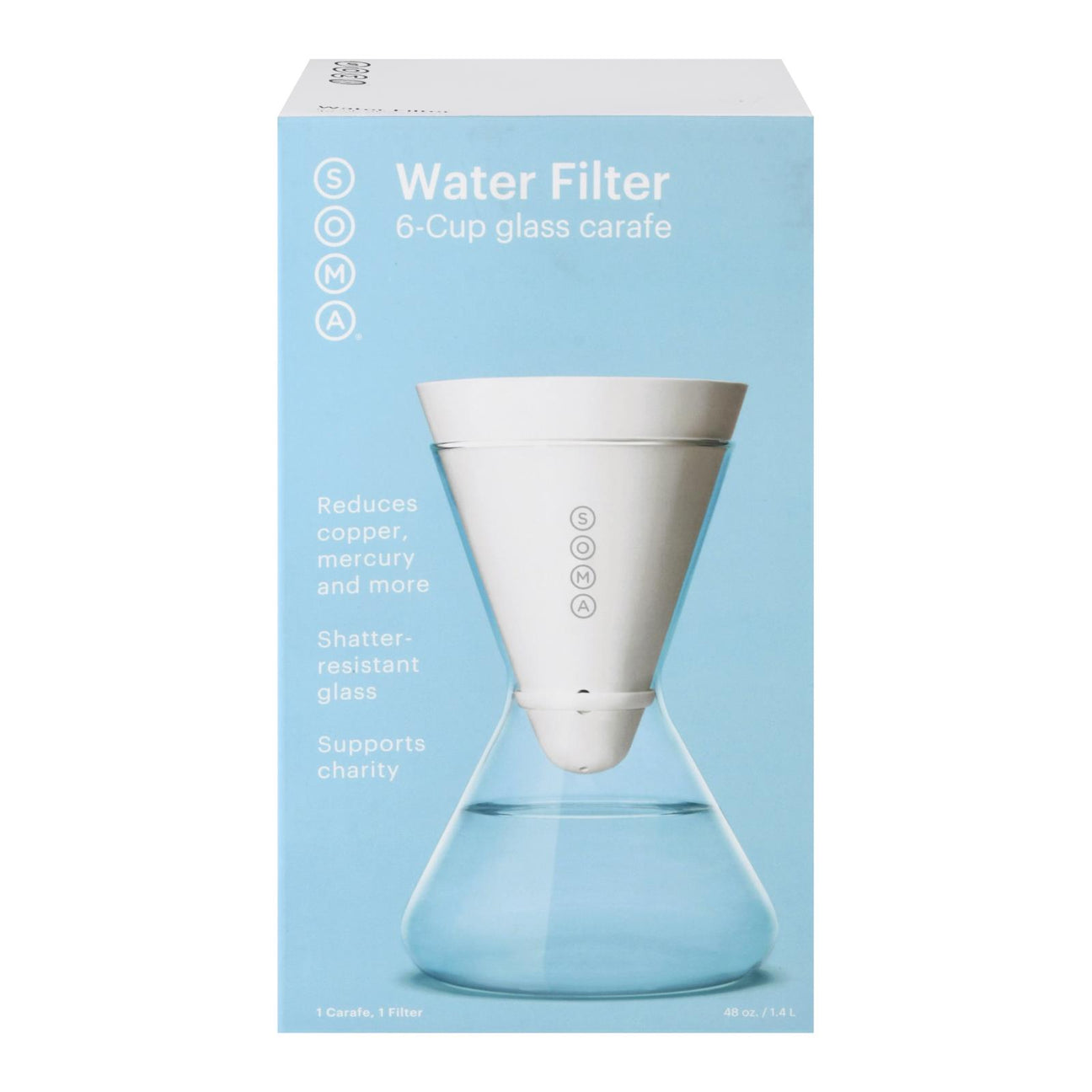 Soma Carafe Glass 6 Cups, 48 Oz, Pack of 2 - Water Pitcher Set