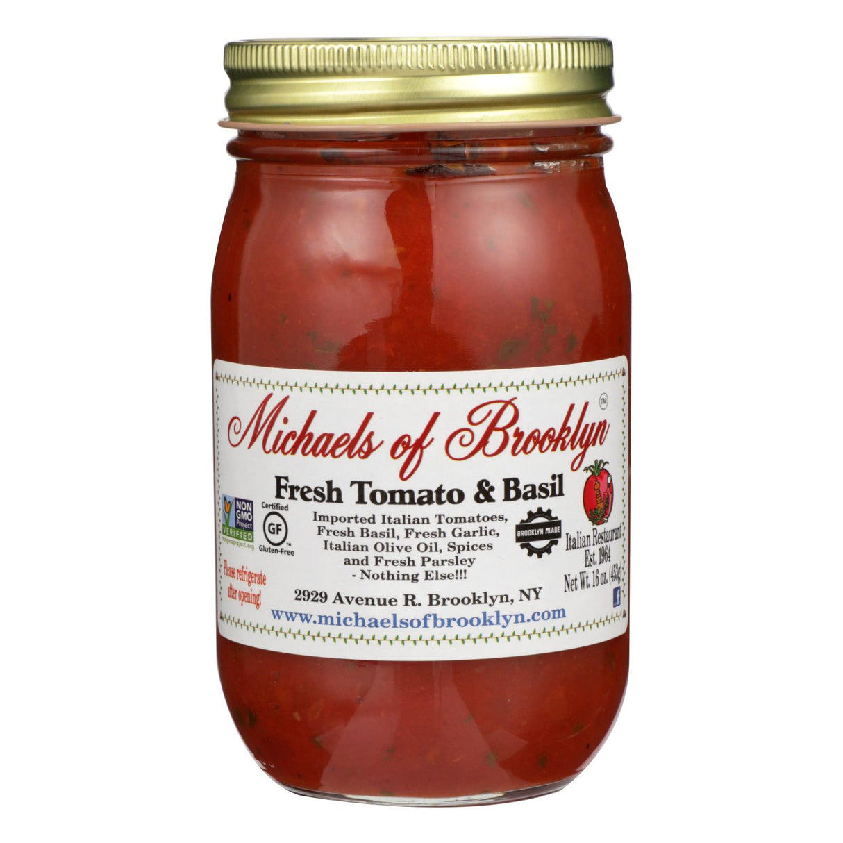Michael's Of Brooklyn Tomato Basil Sauce: Authentic Italian Recipe - 6x16 Oz