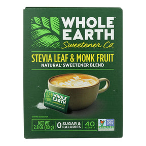 Whole Earth Sweetener Co: Stevia Monk Fruit Blend 40 Count (Case of 12)