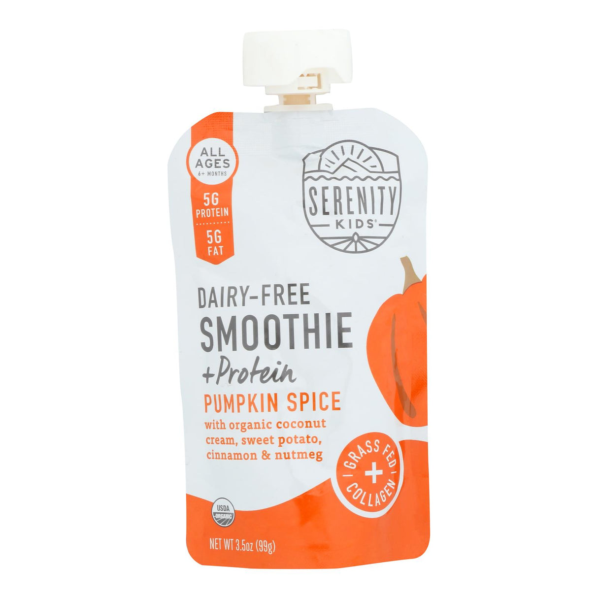 Serenity Kids Pumpkin Spice Smoothie (Pack of 6) - Organic Dairy-Free Baby Food - 3.5 oz Pouches