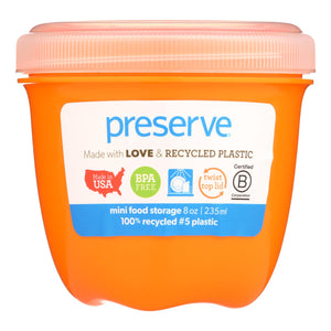 Preserve Orange Food Container 8 oz - Round Mini Storage - BPA Free - Eco Friendly