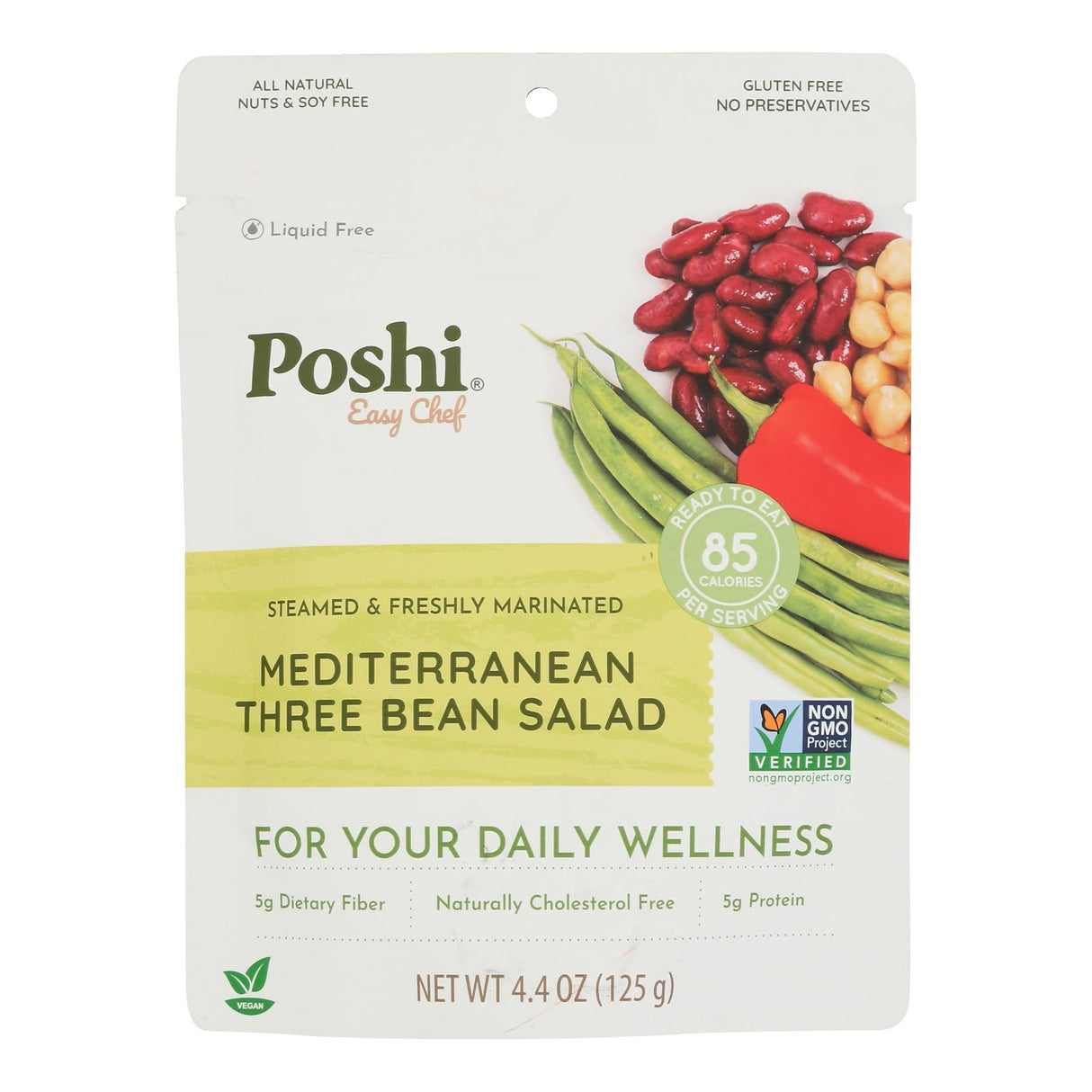 Poshi Three Bean Salad Marinated, 10 Pouches of 4.4 Oz Each