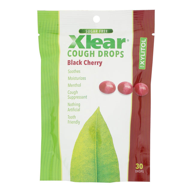 Xlear Black Cherry Throat Drops - 30 Count - Soothing Relief for Dry & Sore Throats