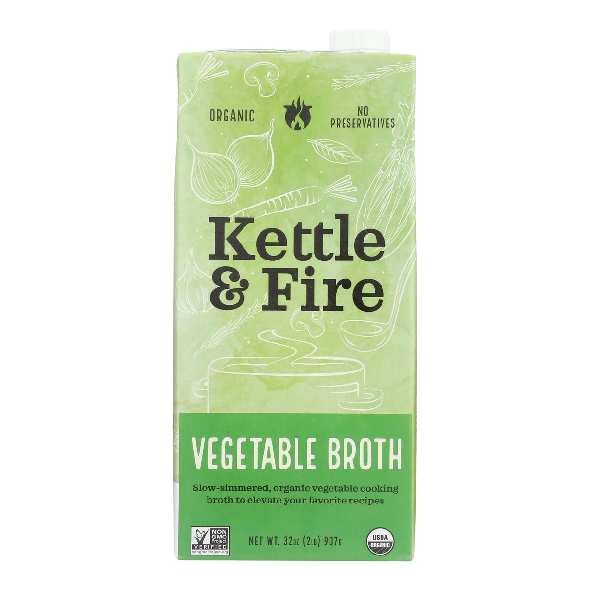Kettle & Fire Vegetable Broth Organic - 8 x 32 Oz Cartons