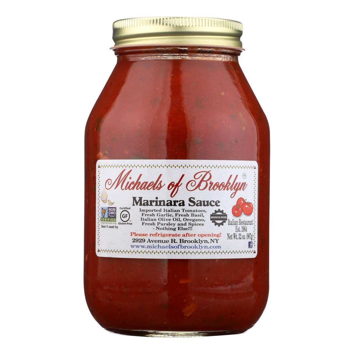 Michael's Of Brooklyn Marinara Sauce, Authentic Italian Tomato Sauce - 6x32oz